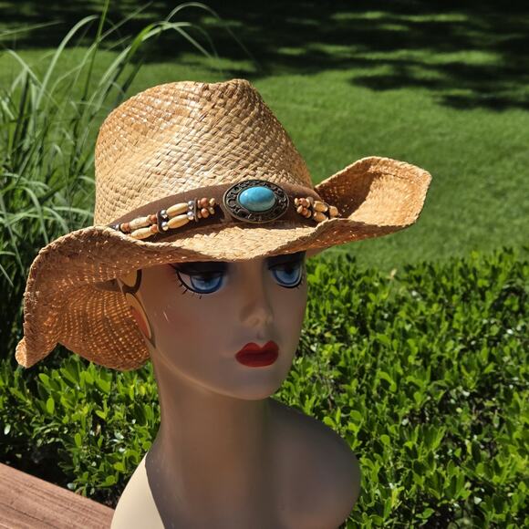 Bullhide Straw Cowboy Hat L/XL Turquoise Concho Beach Western Festival main image 7